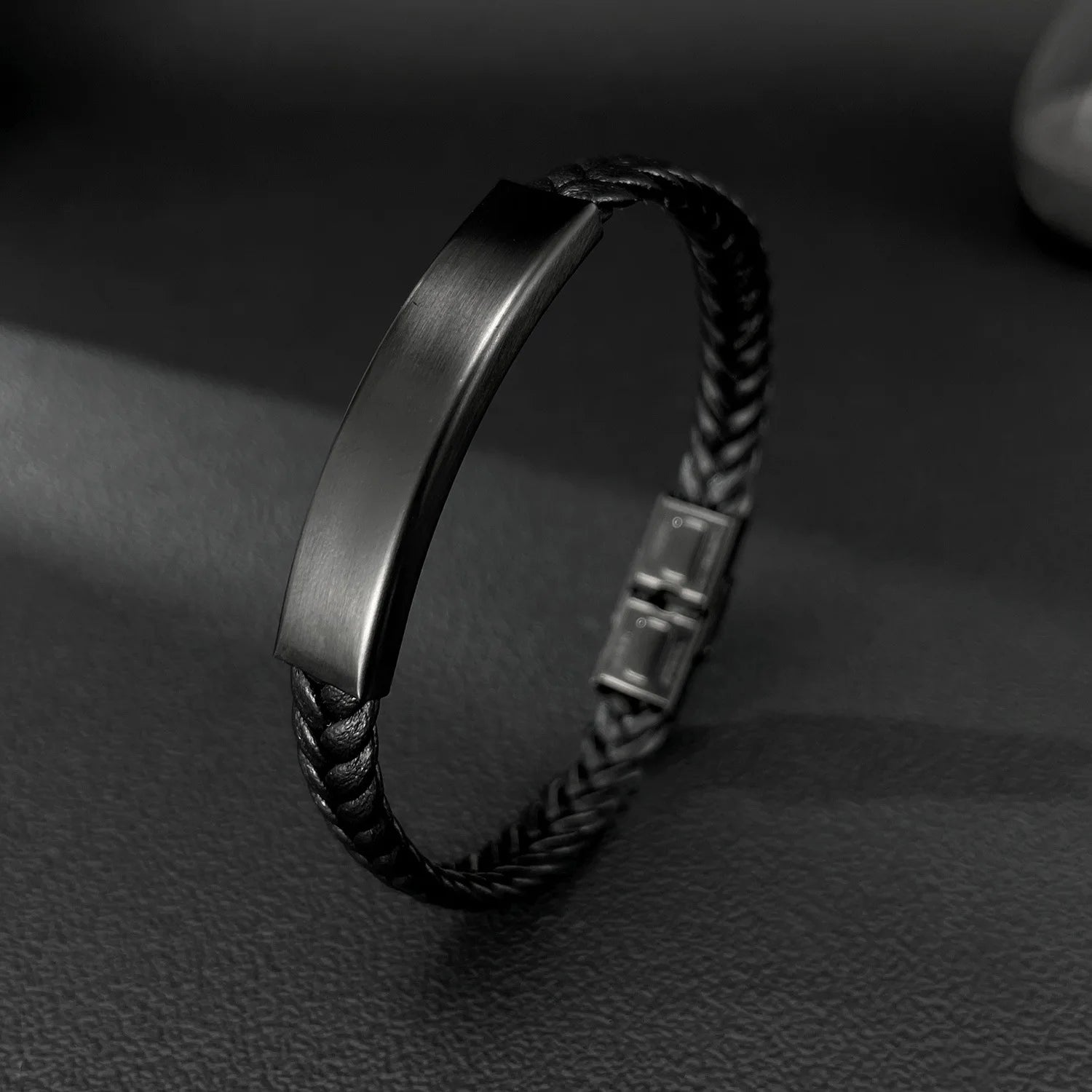 Luxury Custom Set Male Stainless Steel Clasp Black Braided Cord Handmade Rope Genuine Leather Bracelet for Men PH1349
