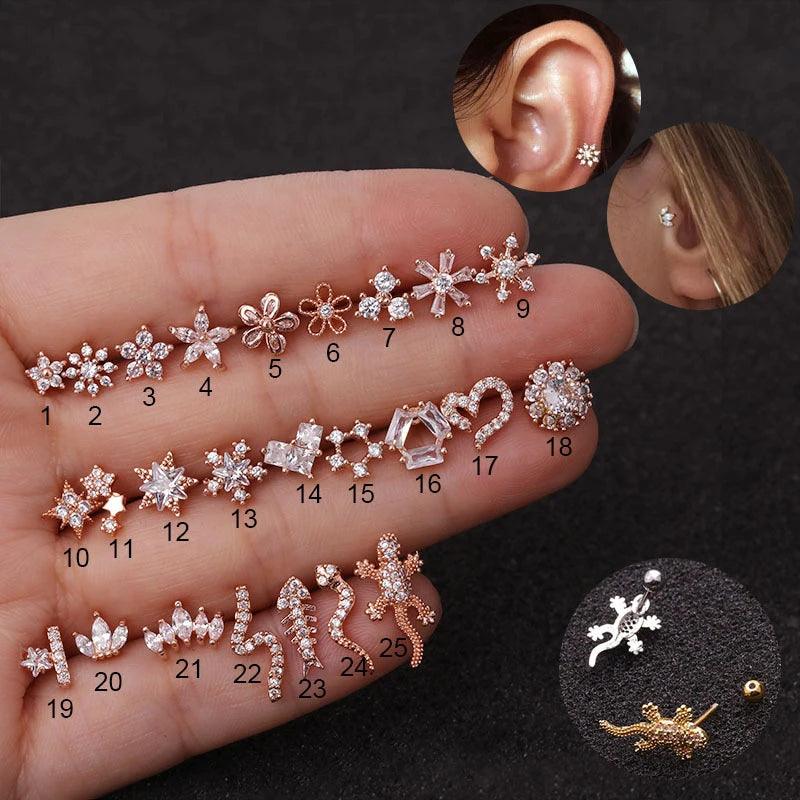 Shiny Korean Style Flower Snake Design Stud Earrings Girls