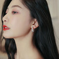 Korean Jewelry Women 925 Sterling Silver Post Earrings Cubic Zirconia CZ Opal Geometric Hoop Earrings
