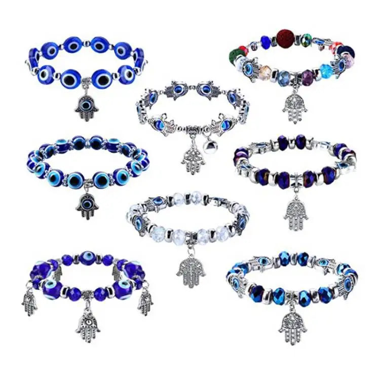 2025 Hot Sale Charms Blue Eye Bracelet Zircon Palm Pendant Adjustable Handmade Mexican Bracelets for Girls