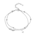 Women Round Beads Charm Double Layer Chain Bracelet Bangle Jewelry Gift 925 Sterling Silver Star Layered Bracelet