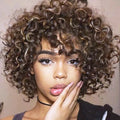 Short Summer Cute Bang Wig Ombre Blonde Color Loose Curly Bob Raw Indian Full Human Hair Lace Front Wigs
