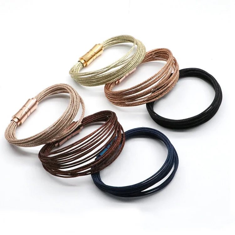 New Design Multilayer Link Chain Rope Woven Bracelets & Bangles Metal Color Thread Line Rope Magnetic Lock Bracelets Women