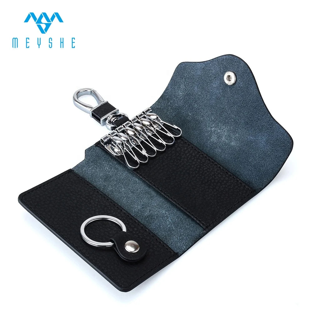 Factory Price Custom Business Men Black Genuine Leather Key Holder with Key Chain Car Key Case
