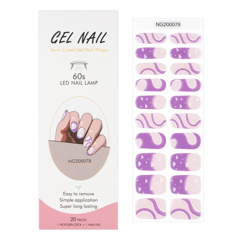Hot Uv Gel Supplier Custom Semi Cured Gel Nail Art Decoration UV Polish Gel Wraps Sticker