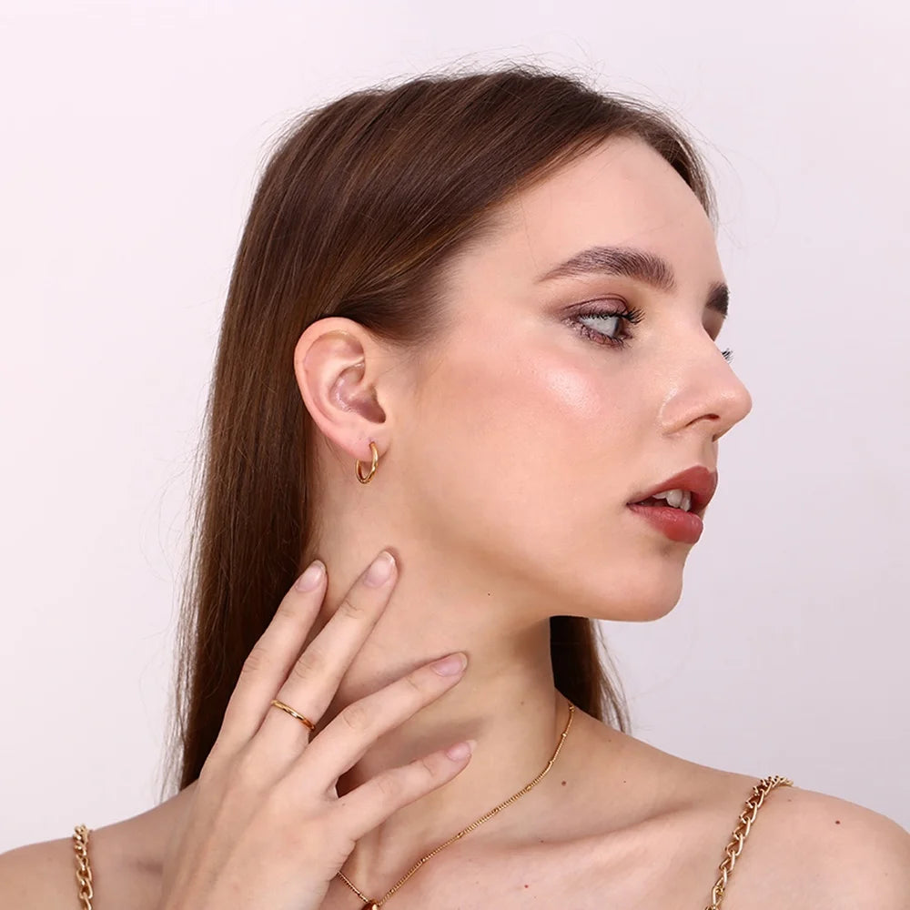Dainty 18k Gold Plated Stainless Steel Huggies Earring Fashion Jewelry Set Engagement Earrings for Women