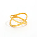 Joolim High-End 18K Gold Plated Stainless Steel Double-Layer Cross Line Finger Rings for Women Trendy Style for Parties Gifts