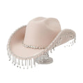 Blindfold Bride Cowgirl Hat with Rhinestone Tassel Diamond Glitter Fringe for Outdoor Travel Engagement & Bachelorette Parties