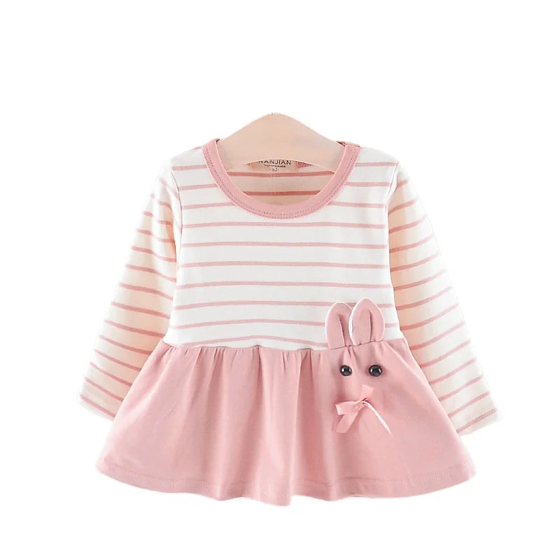 INS Hot Sale Girls' Long Sleeve Dress for Spring & Autumn Sweet Mini Design with Bow Decoration Print Pattern for 1-4 Years