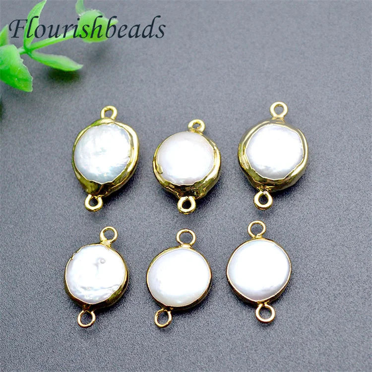 Wholesale Natural Freshwater Pearl Gold Plating Double Hanging Irregular Round Waterdrop Shape Loose Pearl Beads Charms