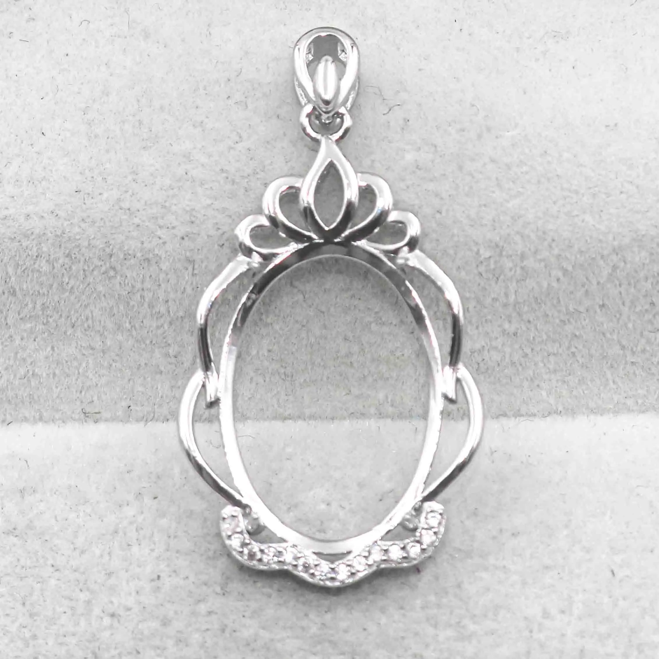 Sterling Silver 14*18mm Semi Mount Pendant Empty Frame Blank Support Setting S925 Base Holder Without Center Stone for DIY Inlay