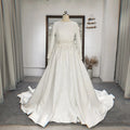 Jancember RL019 Satin Vintage Long Sleeve Spring White Turkey Wedding Dress Bridal Gowns