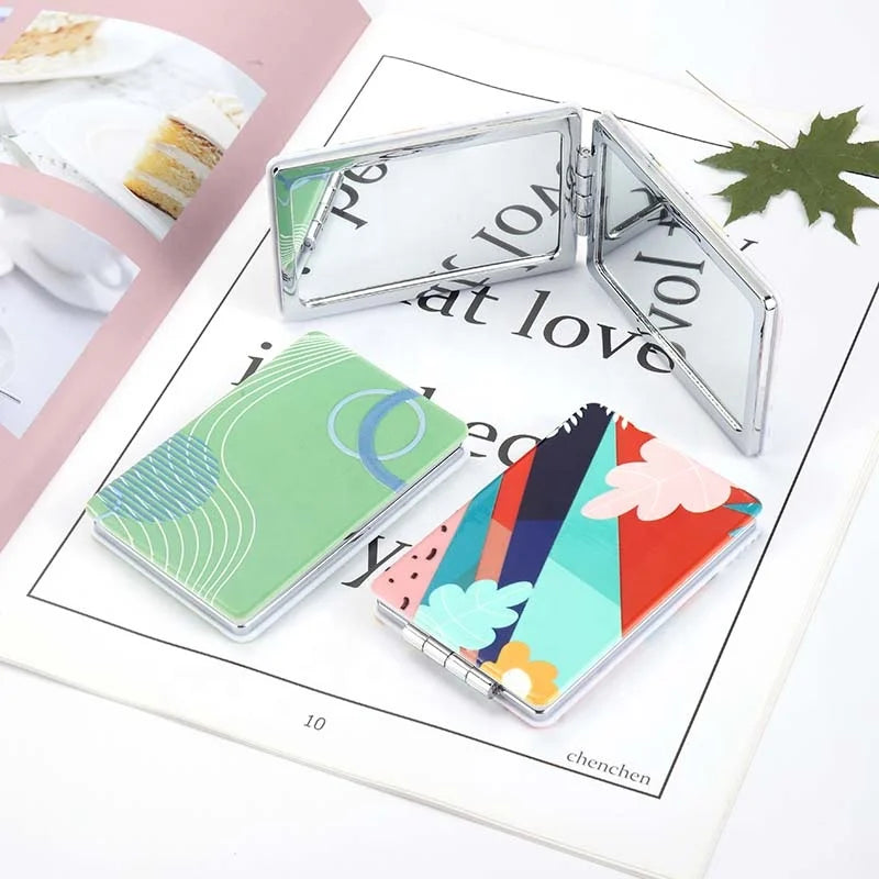 Factory Direct Sale Women's Double Makeup Mirror New Design Small Square Foldable Cosmetic Plastic Mirror Pocketable Personal