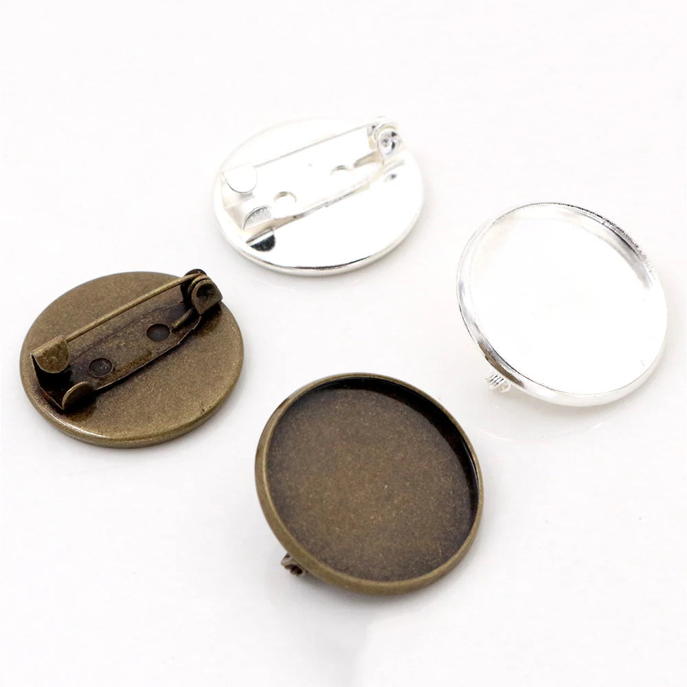 20mm Inner Size Antique Bronze Silver Plated Brooch Style Cabochon Base Setting Charms Pendant Blank Bezel Trays