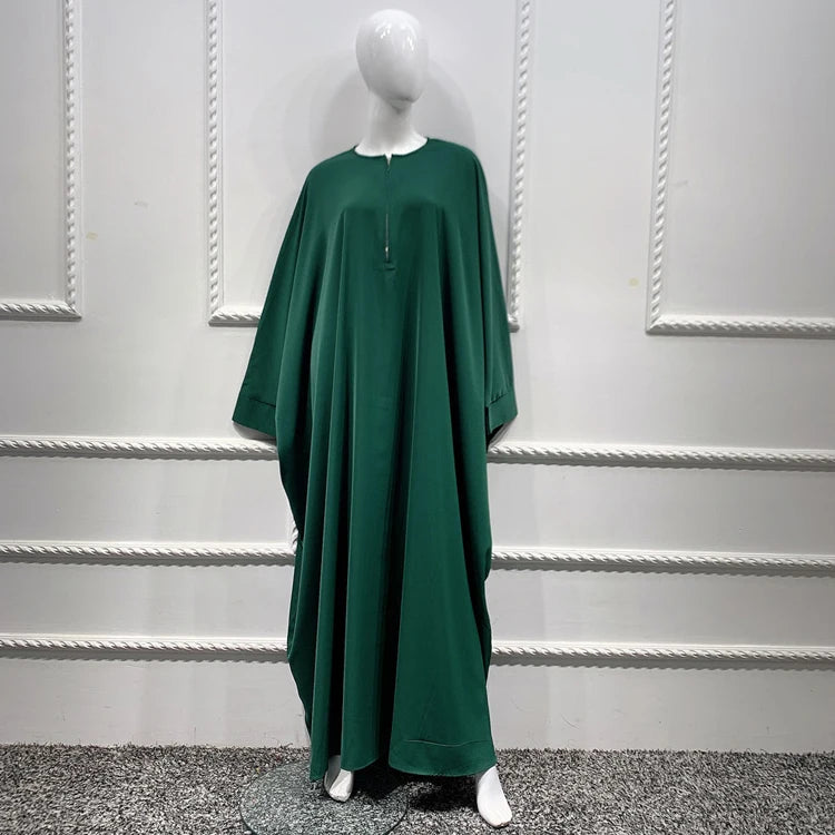 Muslim Four Seasons Solid Color Fashion Women Dress Zip Placket Long Sleeve Abaya Jilbab Maxi Casual Kaftan Robe Dubai Turkey
