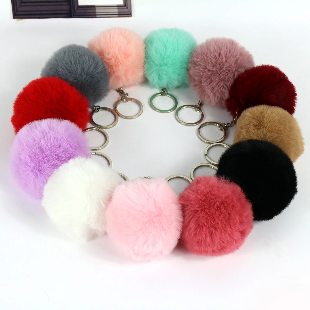 Wholesale New Cheap Hair Ball Keychain Bag Pendant Gift Faux Rabbit Plush Pendant Pompoms Keychain
