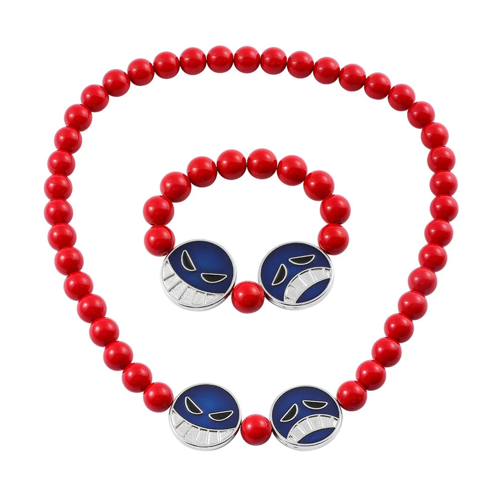 Anime Cosplay D Ace Red Beads Necklace Bracelet Charm Stands Pendant Alloy Resin Choker Jewelry Necklace