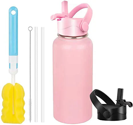32oz BPA Free Printing Pattern Double Wall Vacuum Insulated Stainless Steel Water Bottles with Silicon Handle