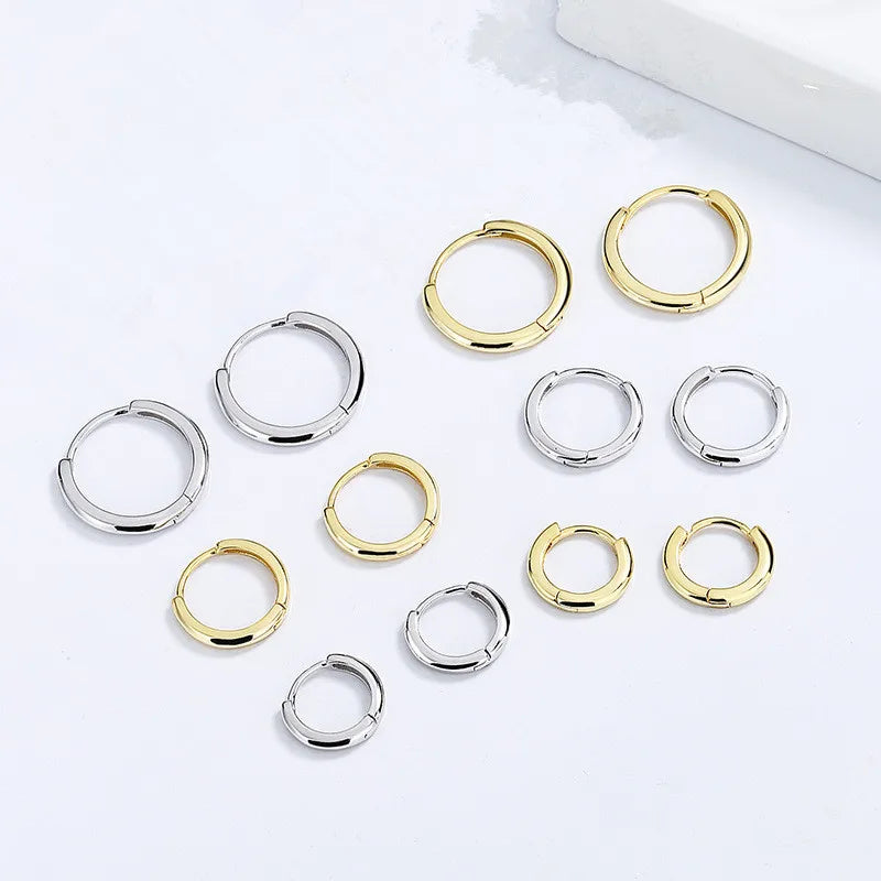 Fashion Earrings Jewelry 925 Sterling Silver Simple Plain Round Hoop Earrings Gold Plated Different Size Hoop Earrings Women