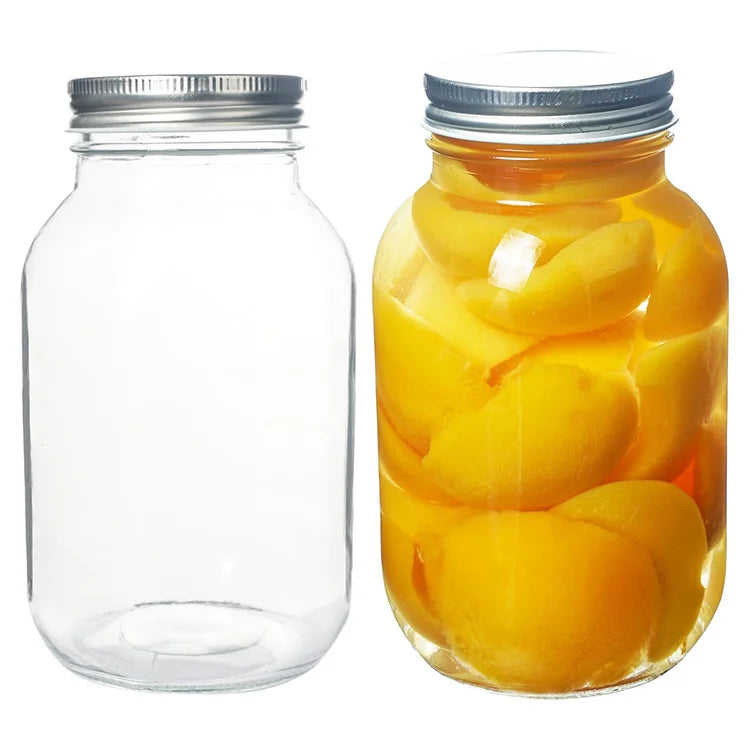 Wholesale 32oz 64oz 500ml 1000ml Mason Jars Tinplate Screw Cap Sealing Lids Clear Custom Logo Glass Jars