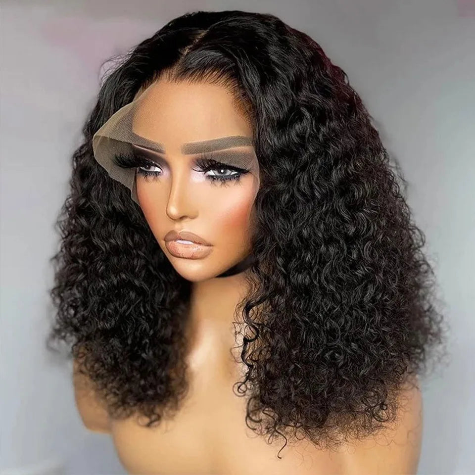13x4 Kinky Curly Brazilian Remy Wigs 200% Density Glueless Frontal Wig for Lace Transparent Lace Double Drawn Short Body Hair