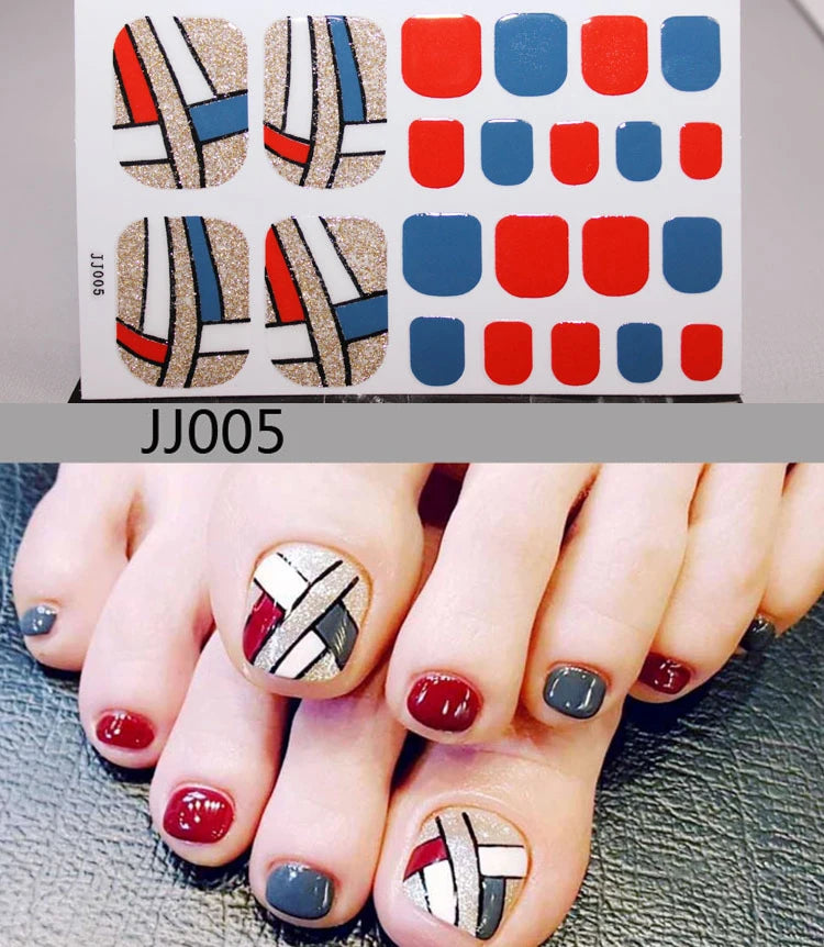 Wholesale Colorful 22 Tips Feet Nail Polish Wraps Non-Toxic Nail Supplier Foot Decals Pedicure Feet Art Toe Nail Stickers