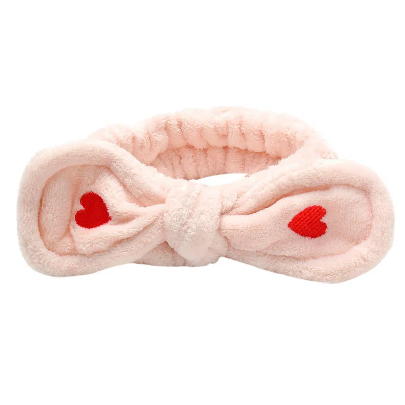 Soft Coral Fleece Cartoon Rabbit Ears Bow Headband Girl Women Wash Face Make up Hair Band Cute Headwear Headband Skin Care