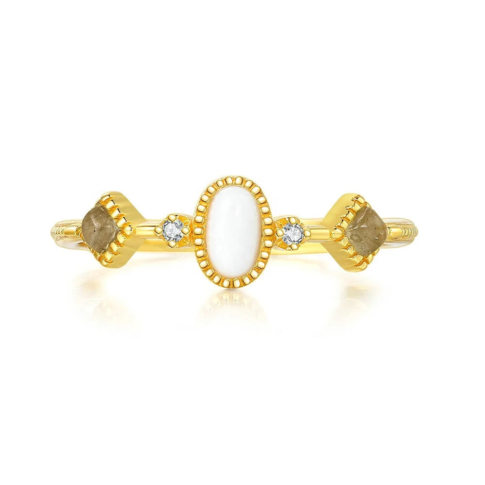 Wholesale Vintage 100% 925 Sterling Silver Real Natural Gem Stone White Agate Band Ring RI093-M