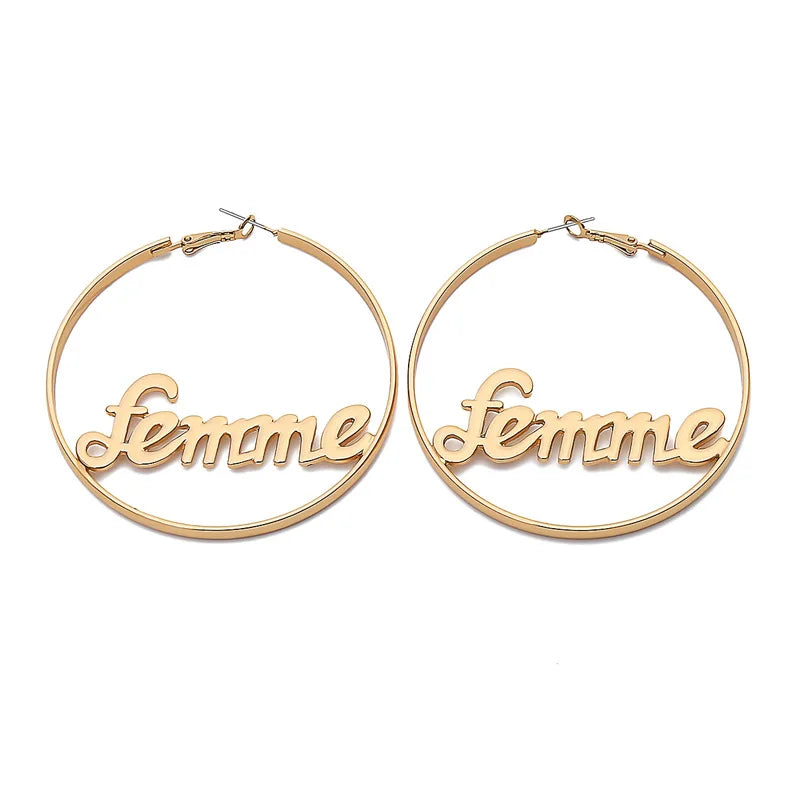 SC Fashion Trend Earrings Gold Plated Personalized Nameplate Earrings Geometric Hollow Out Letter Gold Hoop Earrings for Women