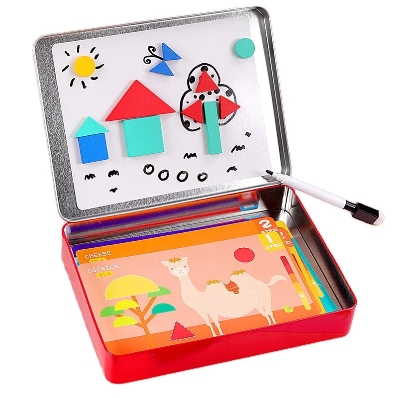 Wooden Children's Early Education Puzzle Geometric Magnetic Creative Puzzle Magnetic Drawing Board Toy