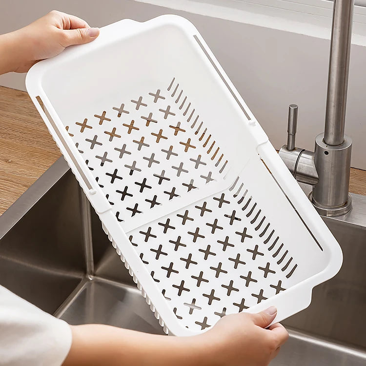 HANGSHAU 2024 Kitchen Accessories Double-layer Drain Basket Fruit Vegetable Plastic Retractable Basket Sink Drain Basket