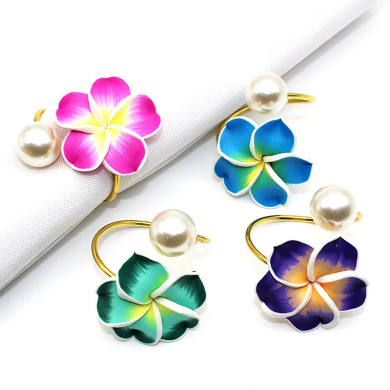 Luxury Handmade Pearl Plastic Flower Napkin Ring Table Accessories for Weddings and Restaurants
