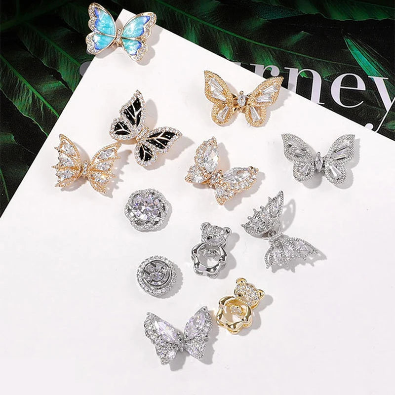 Nail Accessories Bigger Black Crystal 3D Bear Flying Butterfly Nail Art Rhinestones Charms for Nails