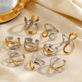 Wholesale Fashion Trend 18K Gold Plated Geometric Rings Opening Stainless Steel Ins Lines Style Trendy Rings
