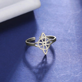 Witch Knot Stainless Steel Ring Adjustable Open Finger Rings Vintage Witchcraft Wicca Amulet Jewelry for Women