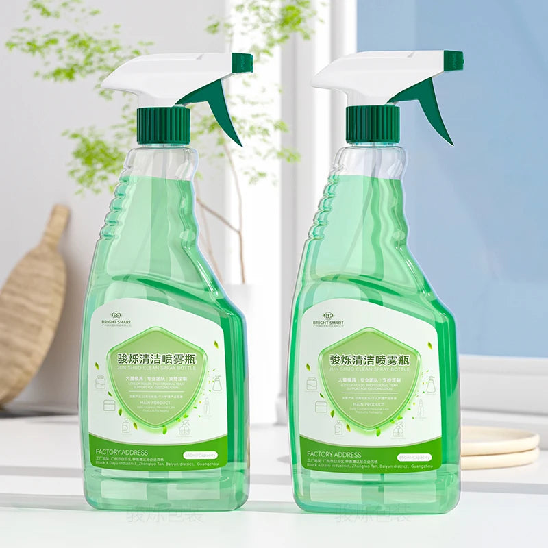 Packaging Customization 650ml Plastic Transparent color Cleanser Flat Bottle with Sprayer
