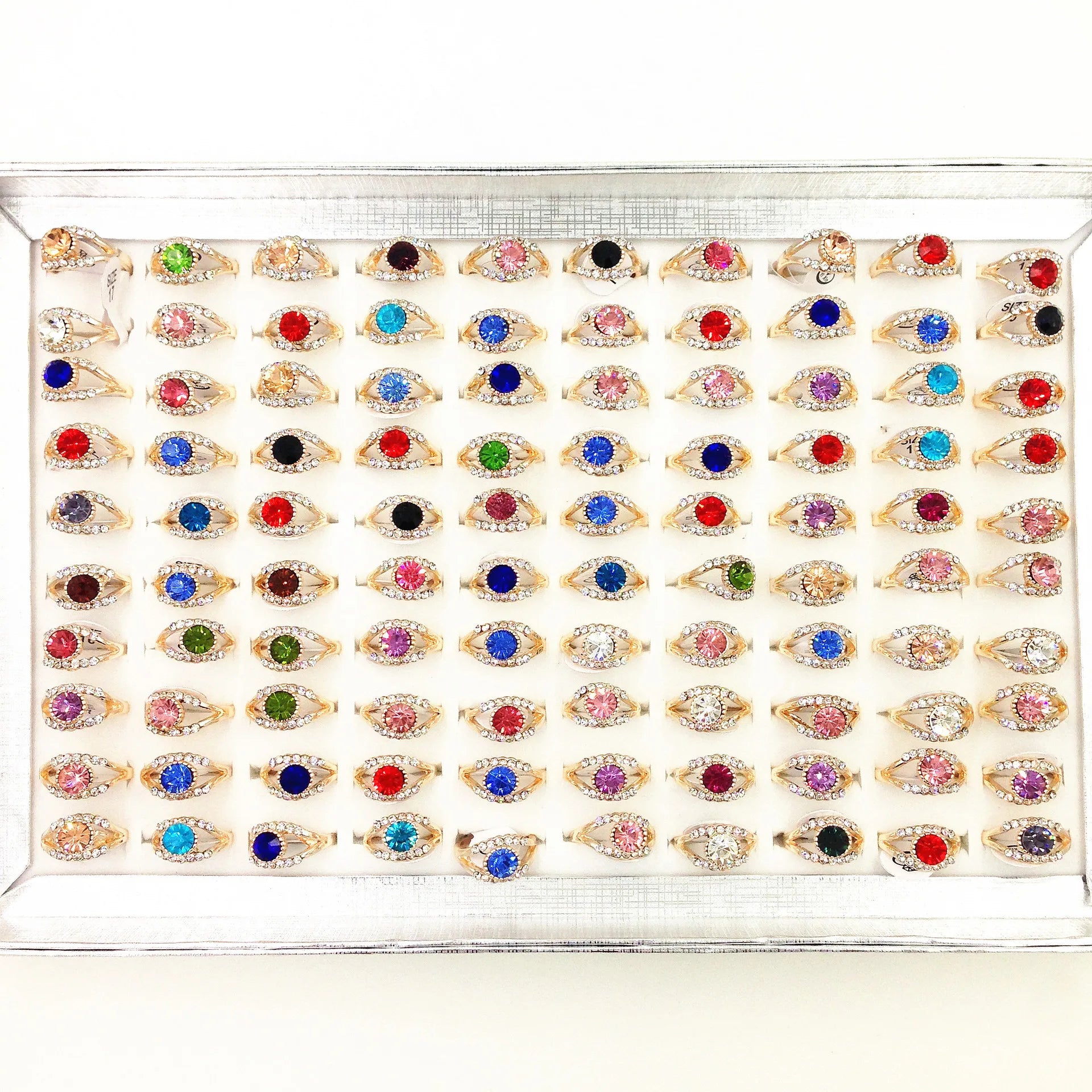 Wholesale Mixed Crystal Rings Zircon Rhinestone Tail Finger Rings Colorful Shiny Party Jewelry for Women Girls