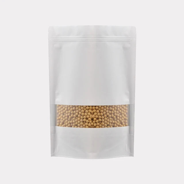 Recyclable White Kraft Paper Bag Stand Pouch with Transparent Window Zipper Factory Wholesaled Food Packaging for Sugar