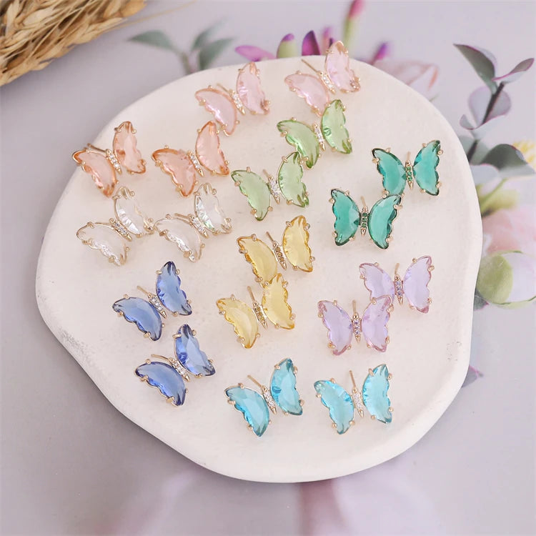 Personality Fine 925 Sterling Silver 18k Gold Non-fading Butterfly Stud Earrings for Women