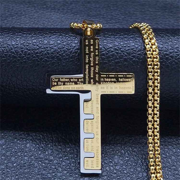 Wholesale New High Quality Stainless Steel Box Chain Punk Hip Hop Necklace Cross Pendant Necklace