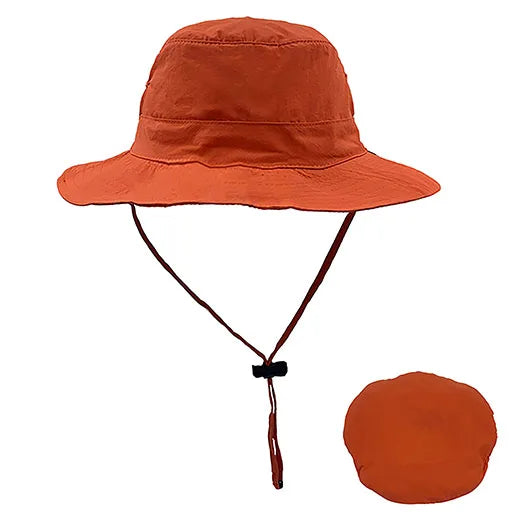 Orange Custom Foldable Bucket Hat Sun UV protection Quick Dry Portable Nylon Bucket Hats for Women Summer