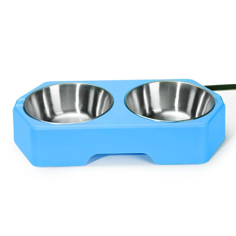 Custom 1.6L Double Bowl Stainless Steel Plastic Large Capacity 2-in-1 Durable Waterproof Pet Food & Water Bowl Stylish Modern