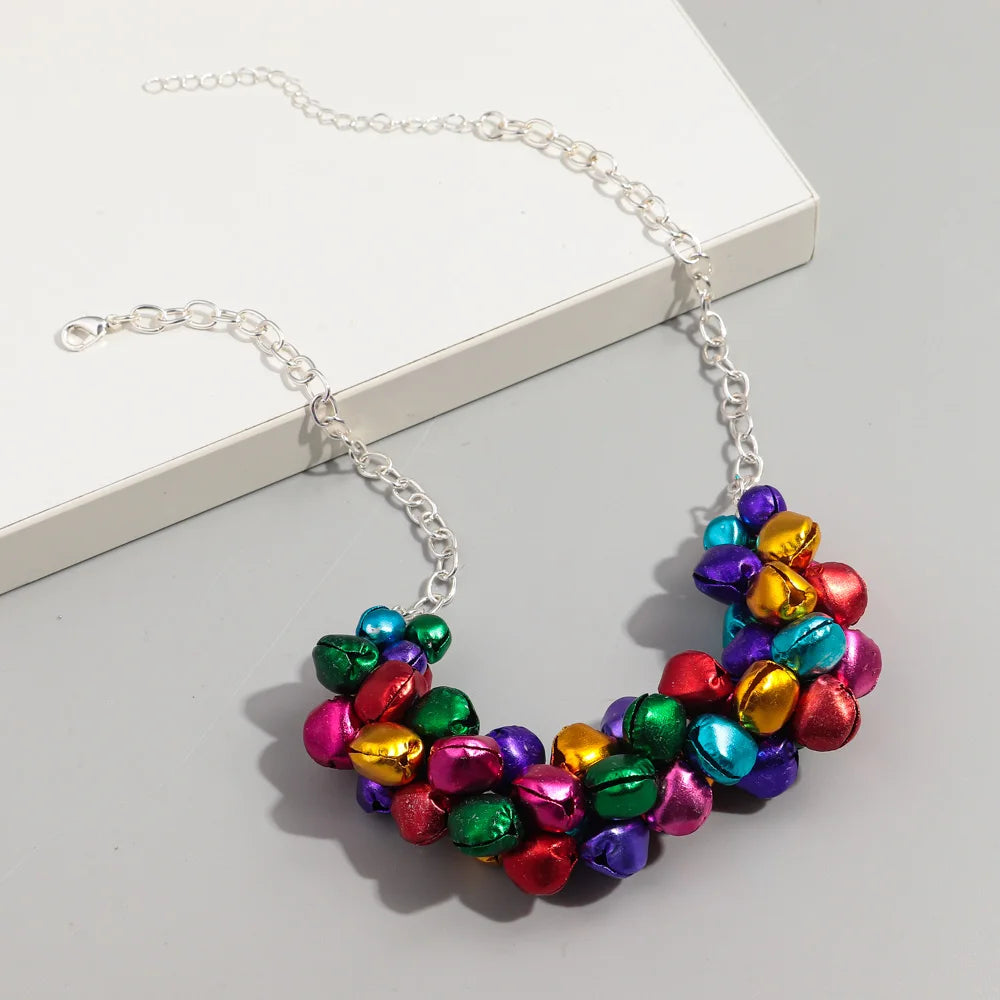 New Arrival Popular Holiday Colorful Mixed Metal Bells Choker Funny Designer Party Jewelry Christmas Necklace Gift for Women