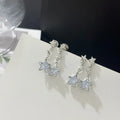Wholesale Premium Bling Silver Star Pendant Earrings with Zircon Glowing Ear Clip for Women Girls Gold Plated Pearl Main Stone