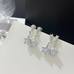 Wholesale Premium Bling Silver Star Pendant Earrings with Zircon Glowing Ear Clip for Women Girls Gold Plated Pearl Main Stone
