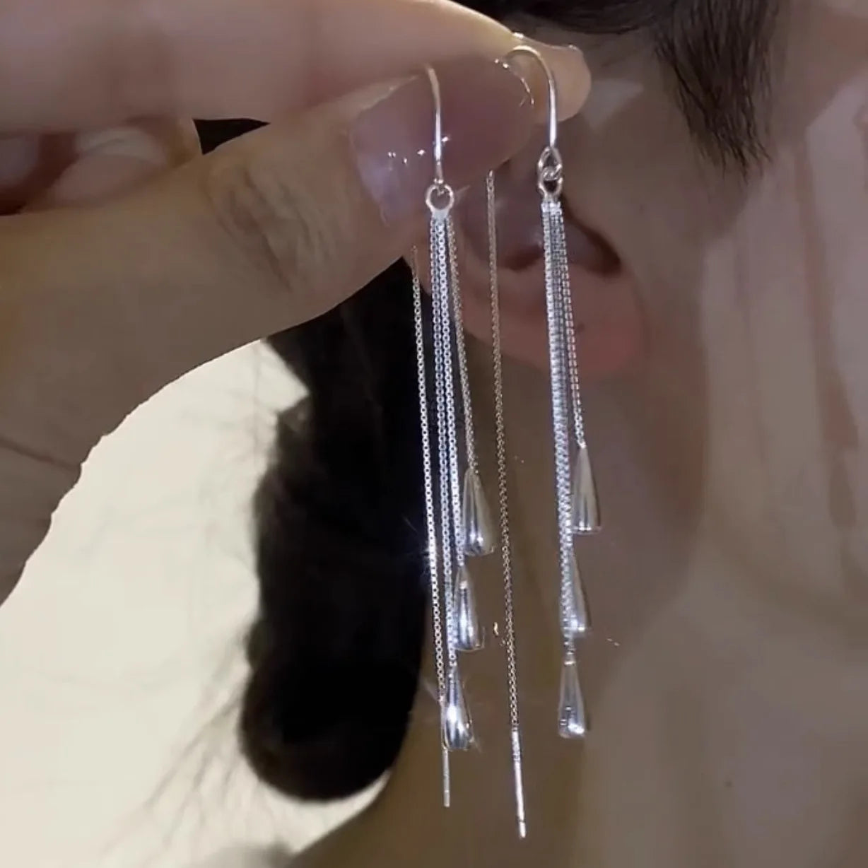 SC 2025 New Trend Long Silver Drop Tassel Ear Thread S925 Silver Needle Stud Earrings Gifts for Women