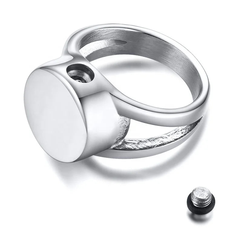 Custom Name Men Wear Silver Ashes Urn Keepsake Round Band Cremation Ring