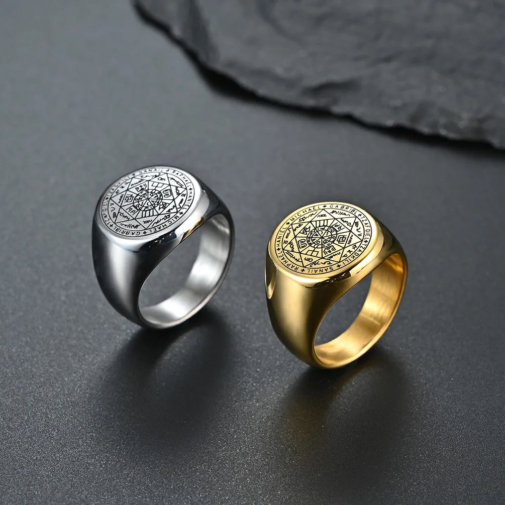 Viking Waterproof Jewelry Trend 2024 Seven Horns Star Ring Mysterious Star Signet Rings for Men Stainless Steel Wholesale Cool
