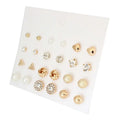 Korea Style 12 Pairs Sets Round Square Ball Alloy Crystal Stud Pearl Earrings for Women Hot-selling Cute Stud Earring