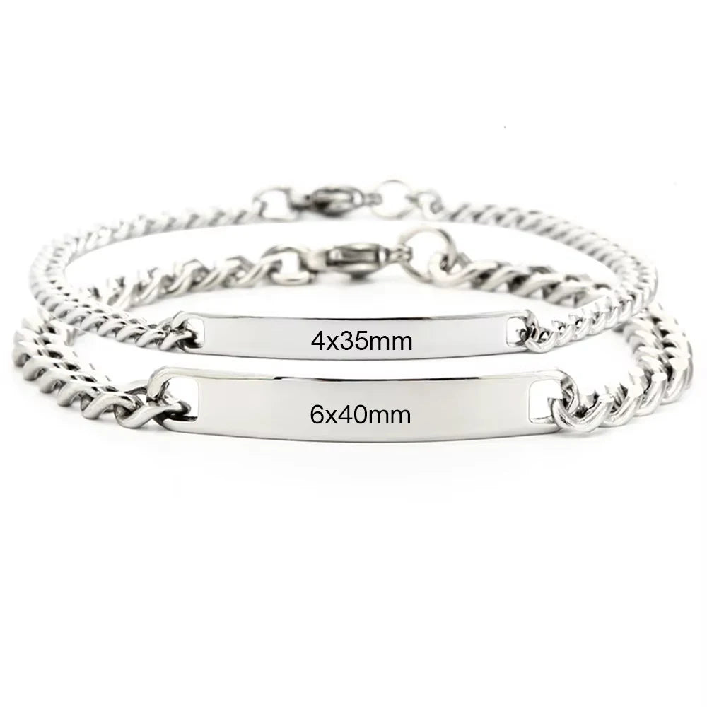 New Fashion Custom Logo Name Engraved Stainless Steel Blank Bar Bracelet Couple Bracelet
